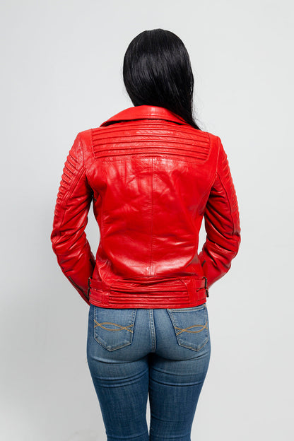 Queens Women's Fashion Leather Jacket, Fire Red
