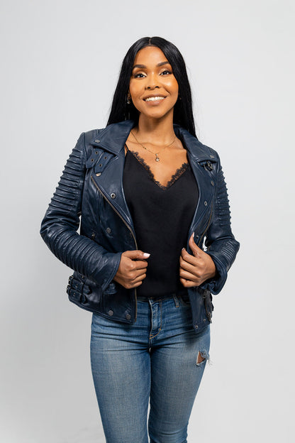 Queens Leather Jacket | Navy Blue