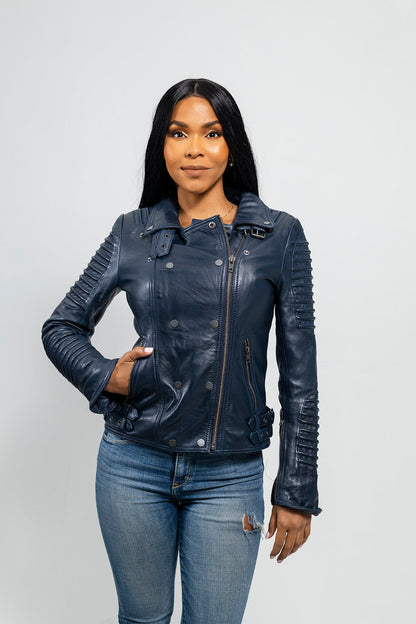 Queens Leather Jacket | Navy Blue