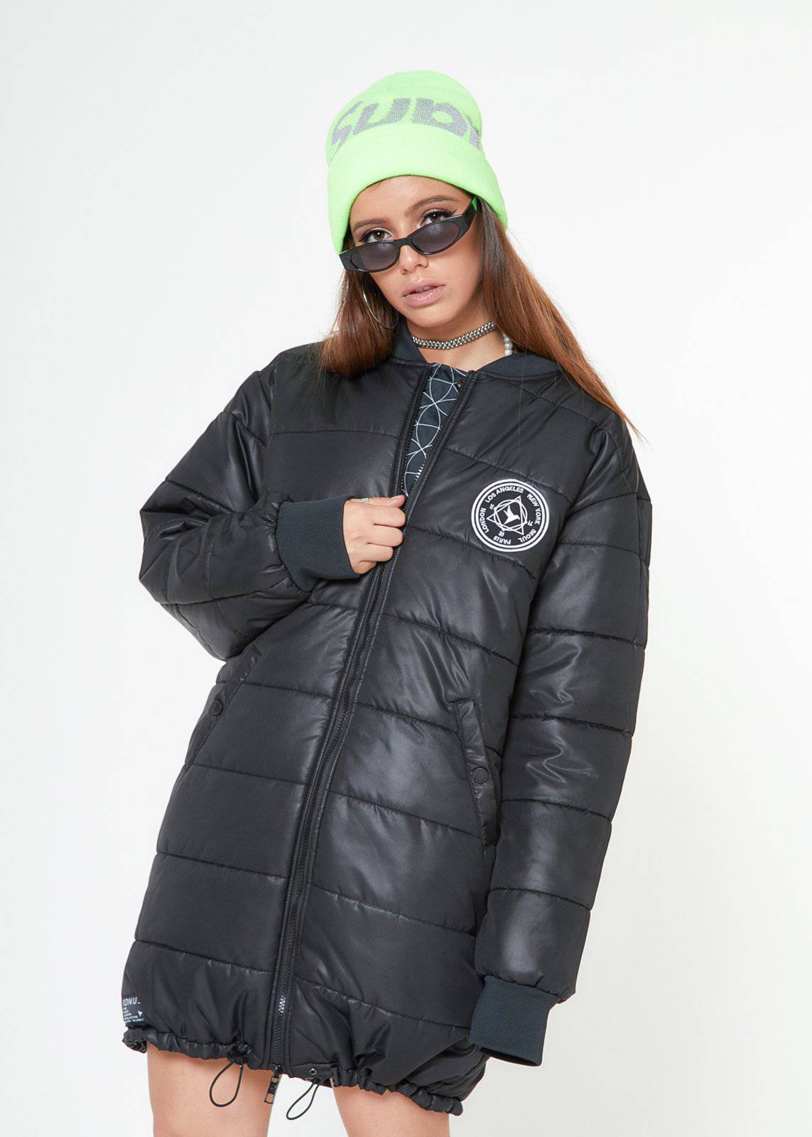 Reversible Long Bomber Jacket | Black