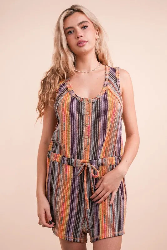 Crochet Multi Color Striped Casual Summer Romper.