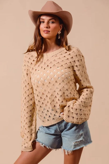 Geometric Pattern Open Knit Lightweight Sweater.