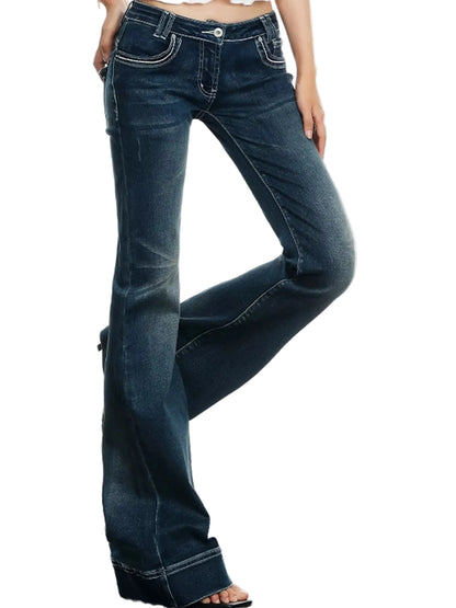 Vintage Low-Rise Flared Jeans with Contrast Stitching