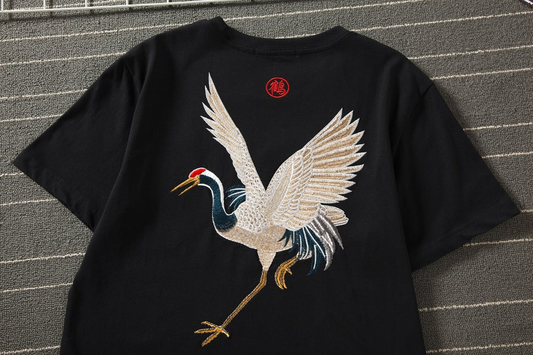 Flying Crane Embroidery Tee