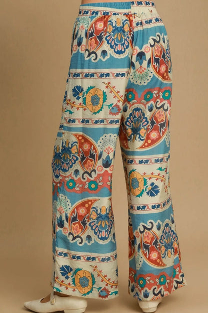 Wide Leg Border Print Pants Plus Size.