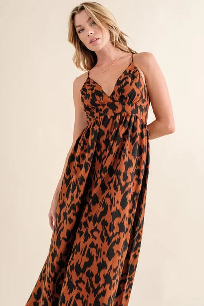 Leopard Print Plunge Maxi Dress.