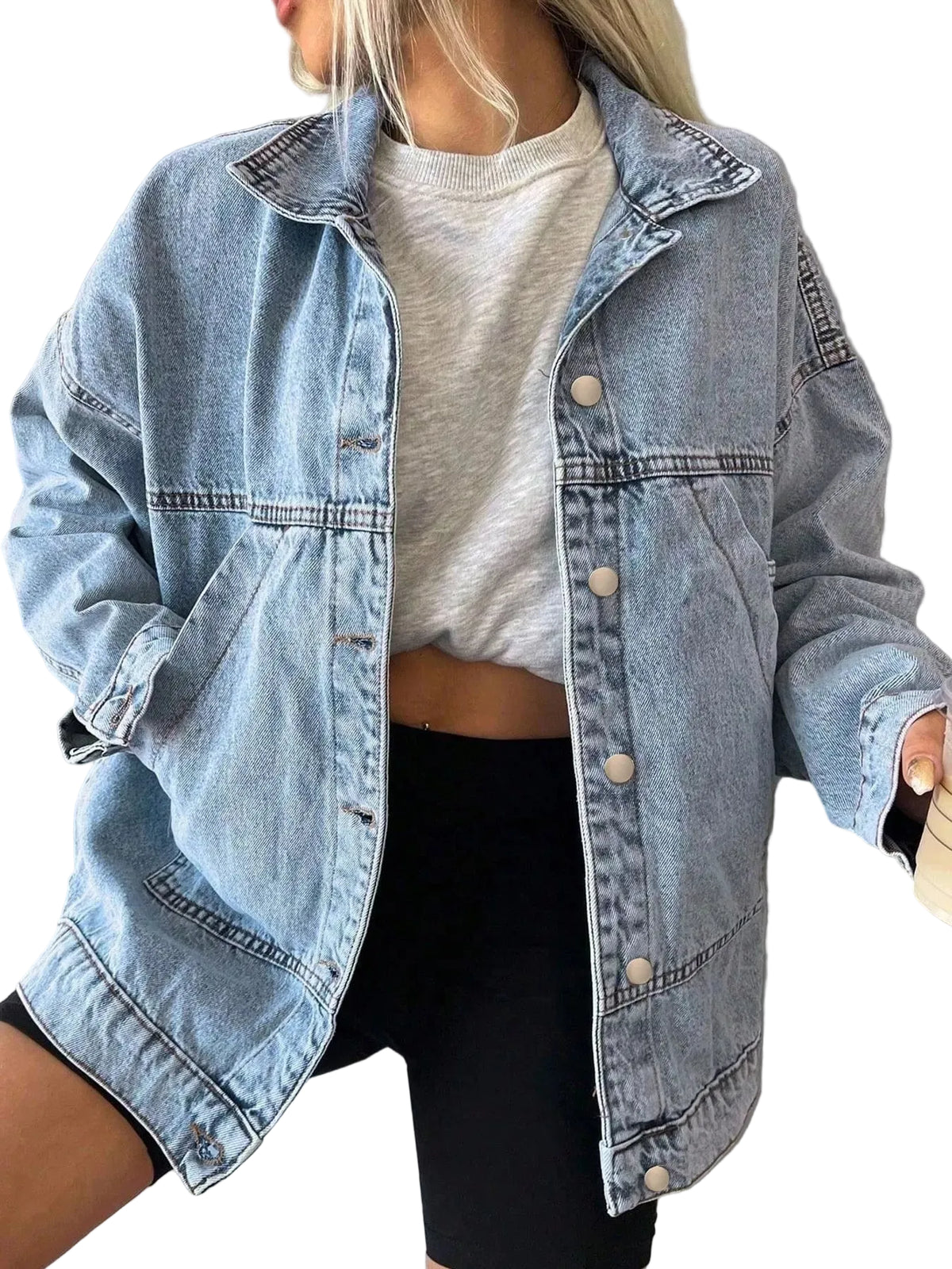 Button Up Dropped Shoulder Denim Jacket