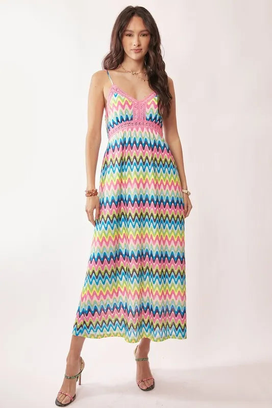 Multi Color Crochet Lace Midi Dress.