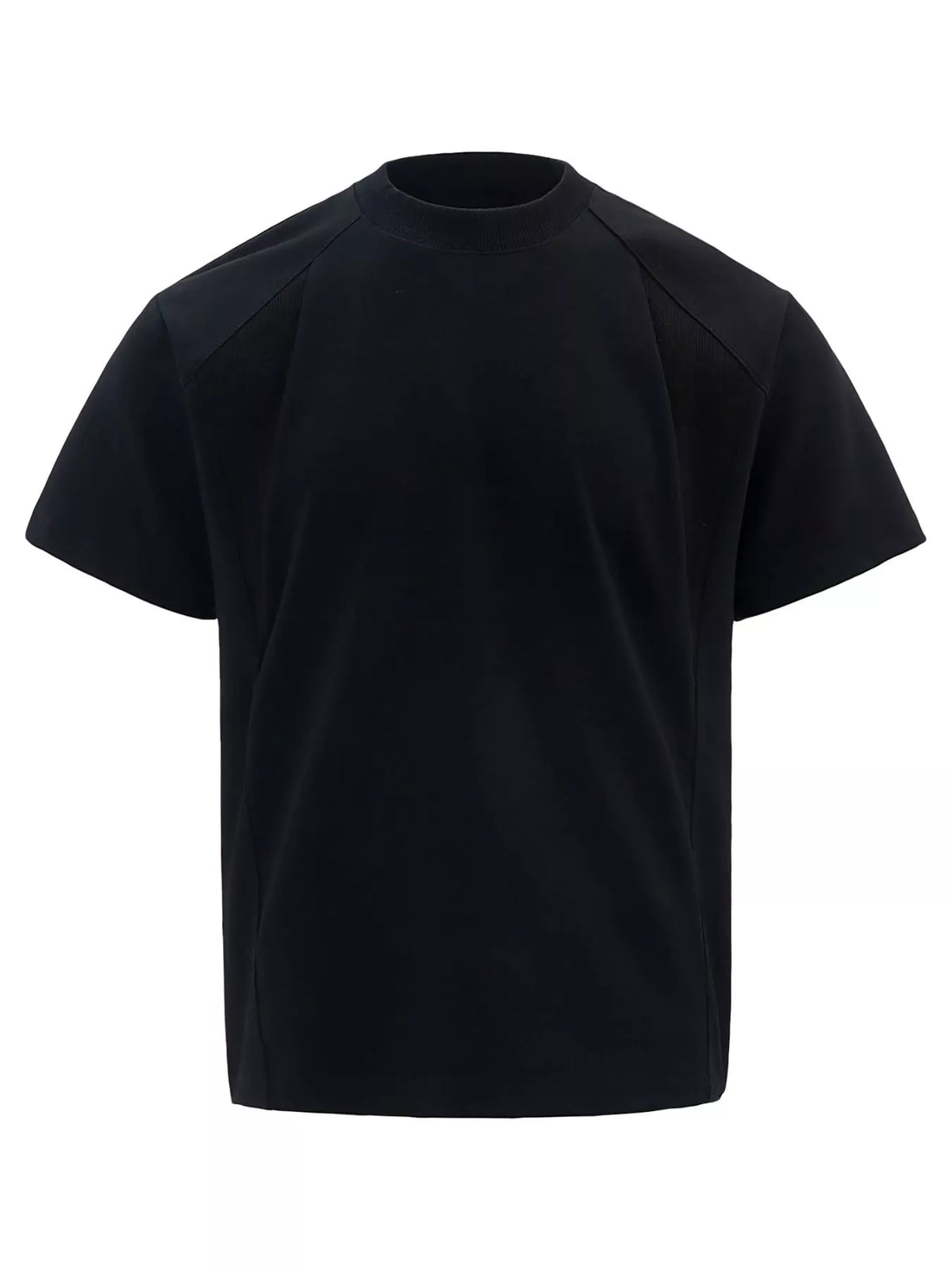 A black short-sleeve athletic t-shirt with raglan sleeves, displayed on a clean white background.