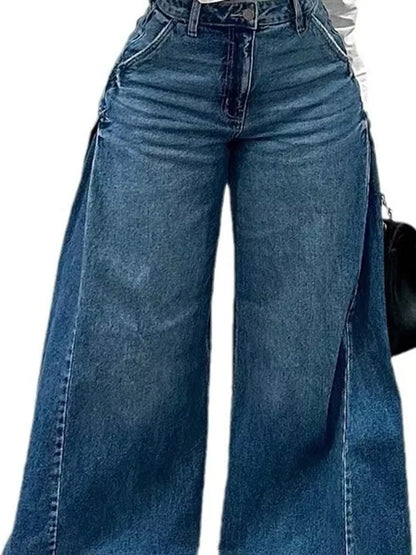 High-waisted wide-leg statement jeans with side panel detailing