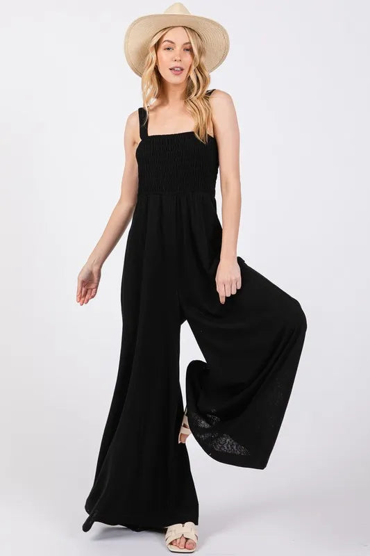 Smocked Flowy Wide Leg Jumpsuit.