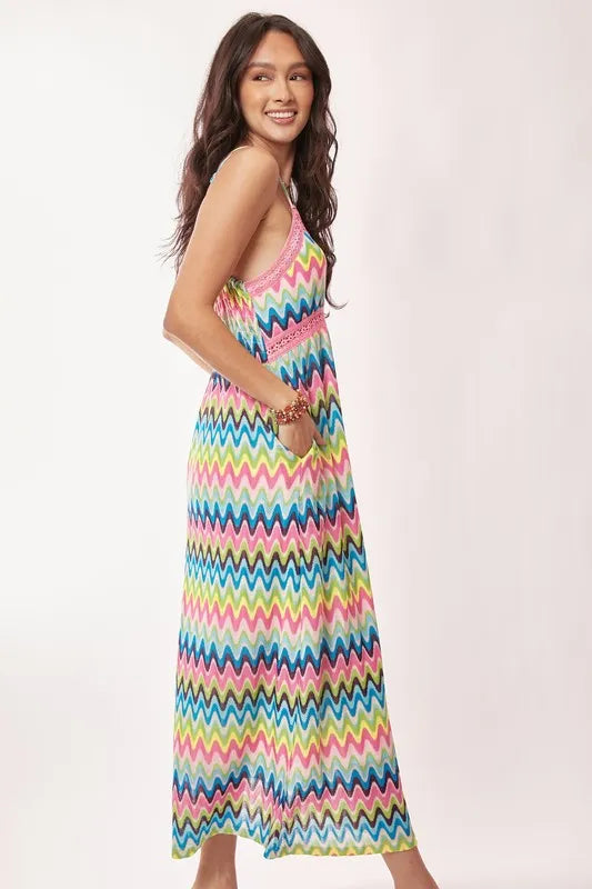 Multi Color Crochet Lace Midi Dress.