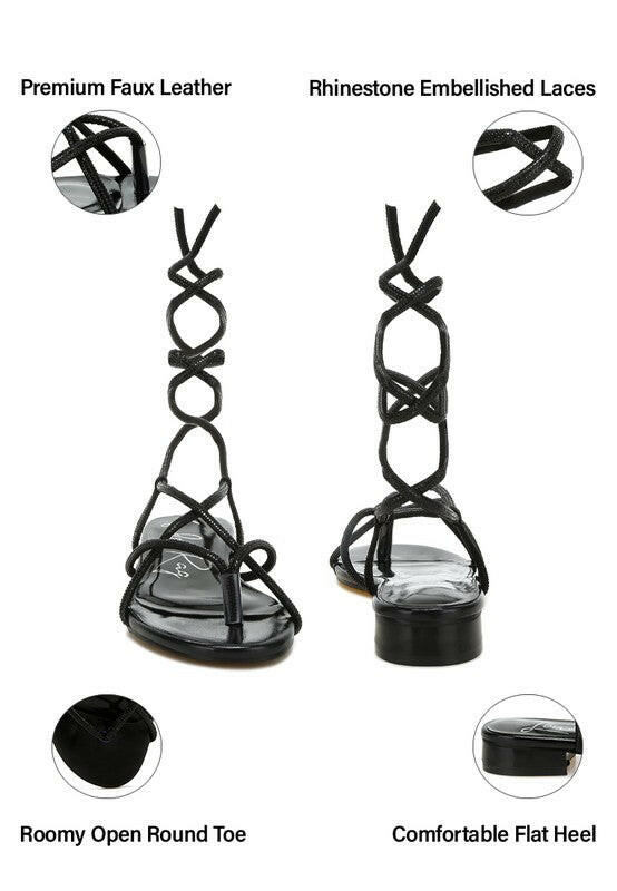 Babbity Rhinestone Embellished Lace-Up Sandals.