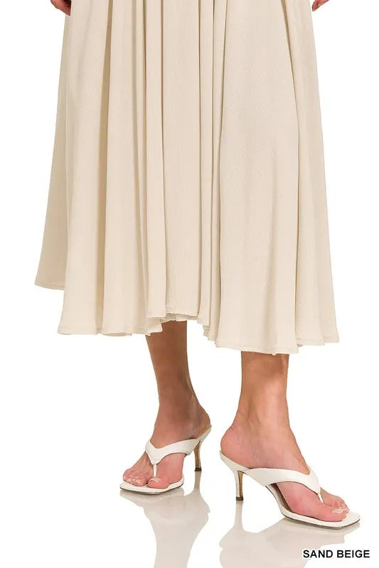 Woven Crinkle Gauze Crop Tee and Skirt Set.