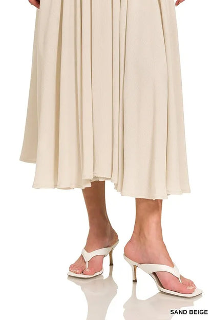 Woven Crinkle Gauze Crop Tee and Skirt Set.