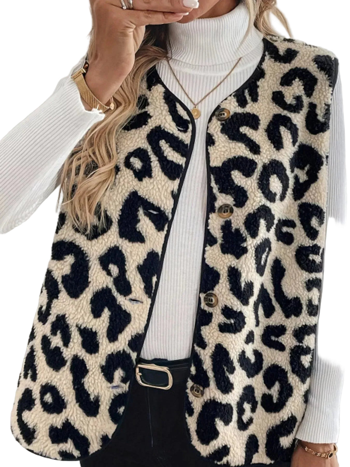 Leopard Button Up Vest Coat