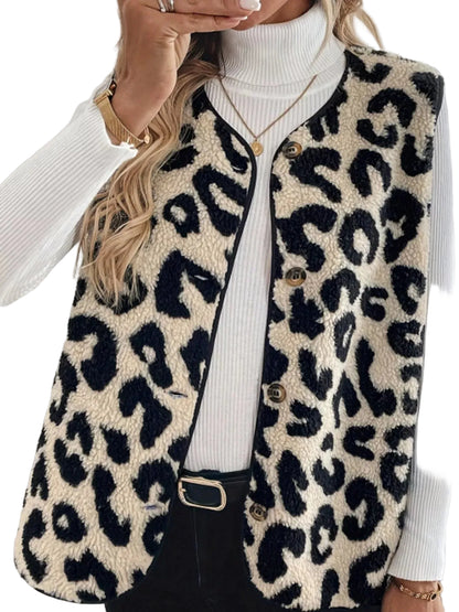 Leopard Button Up Vest Coat