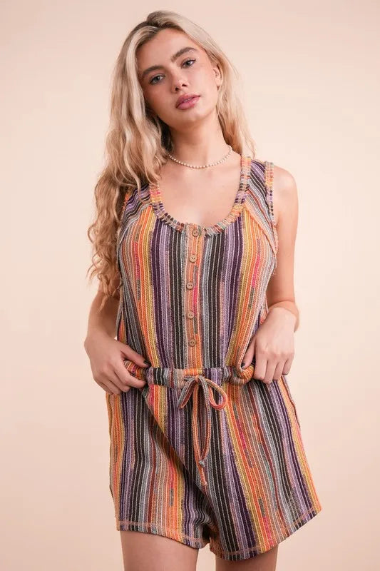 Crochet Multi Color Striped Casual Summer Romper.