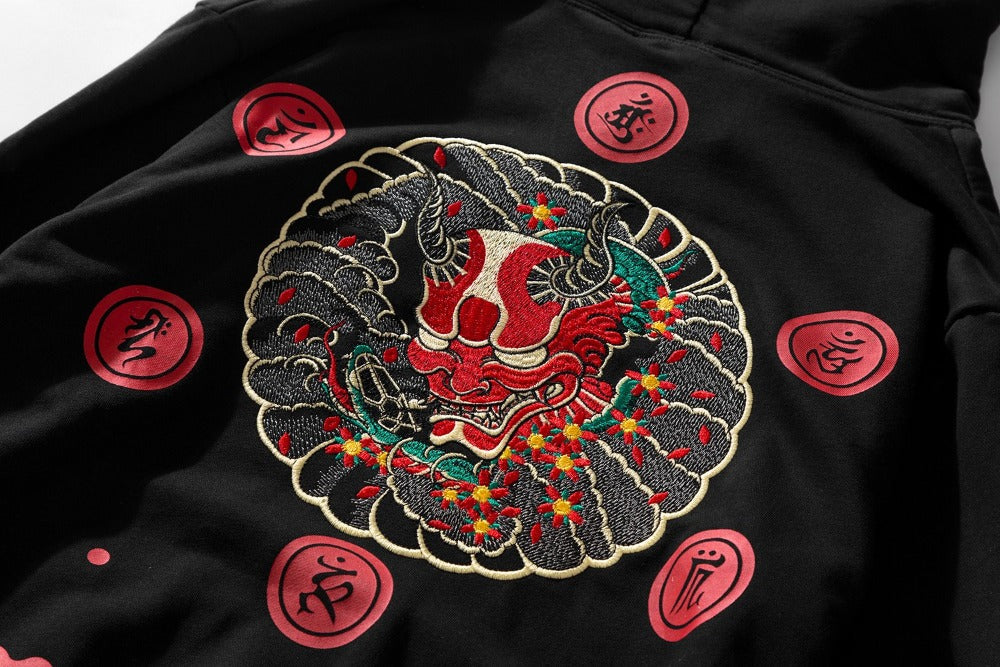 Red Demon Embroidery Hoodie