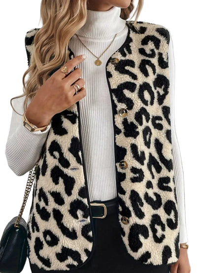 Leopard Button Up Vest Coat