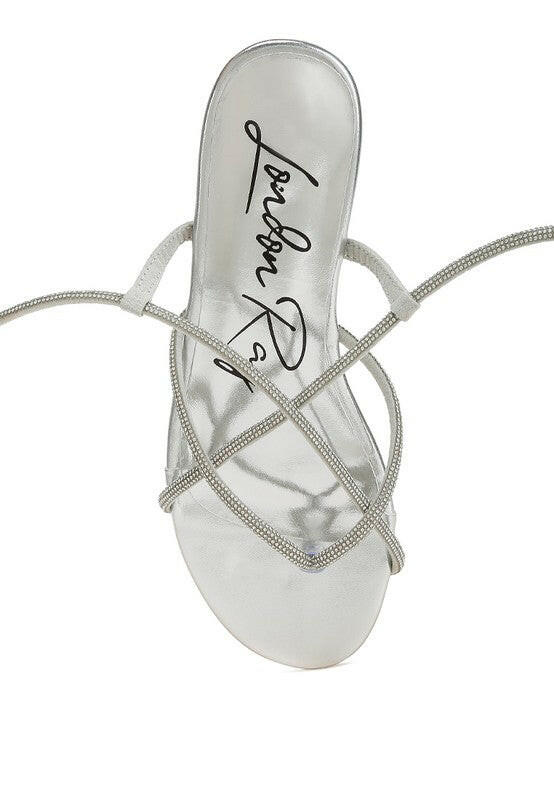 Babbity Rhinestone Embellished Lace-Up Sandals.