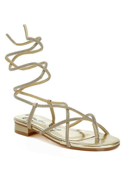 Babbity Rhinestone Embellished Lace-Up Sandals.