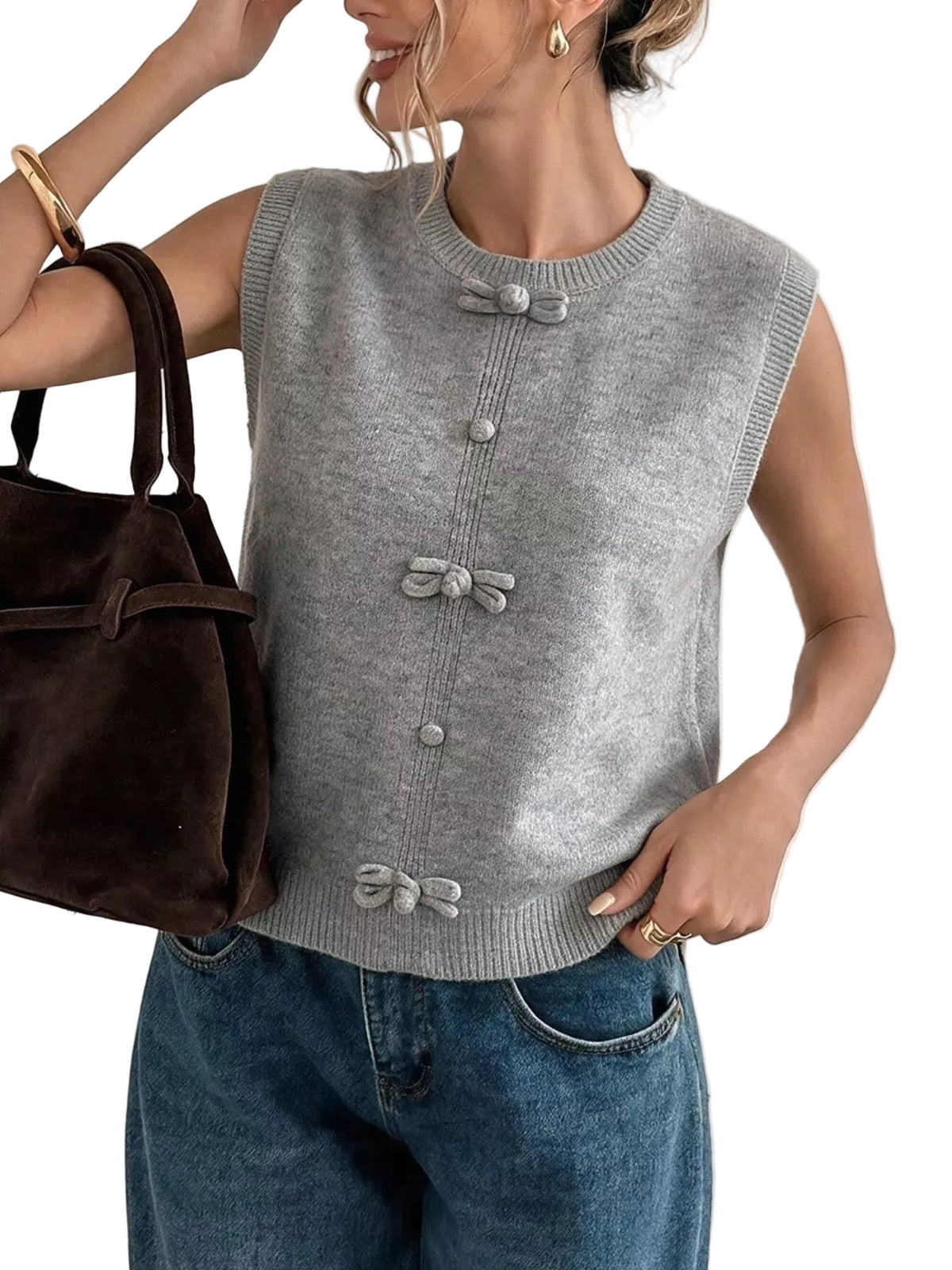 Bow-Detail Knit Sweater Vest