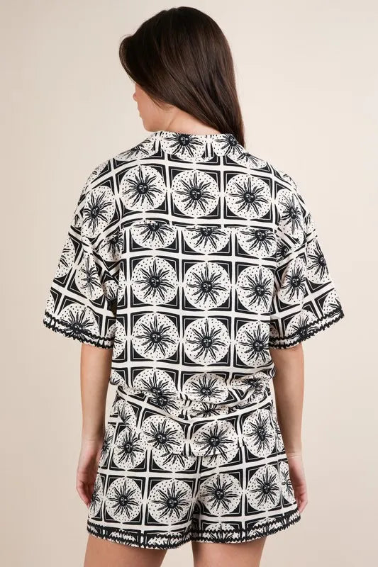Tropical Printed Shirt Top & Shorts Set.