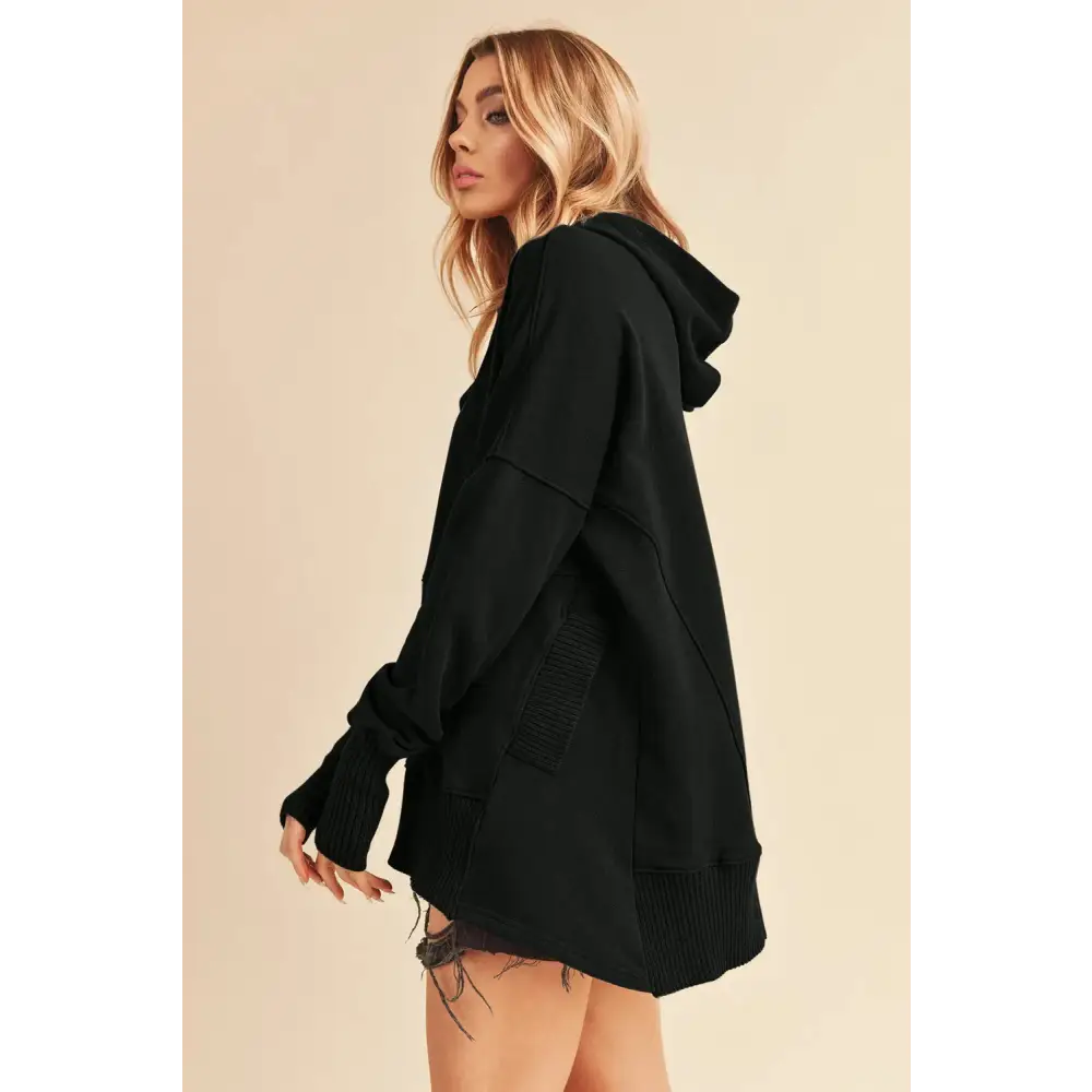 Aemi+Co Half Snap Dropped Shoulder Hoodie.