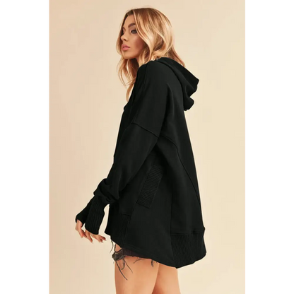 Aemi+Co Half Snap Dropped Shoulder Hoodie.