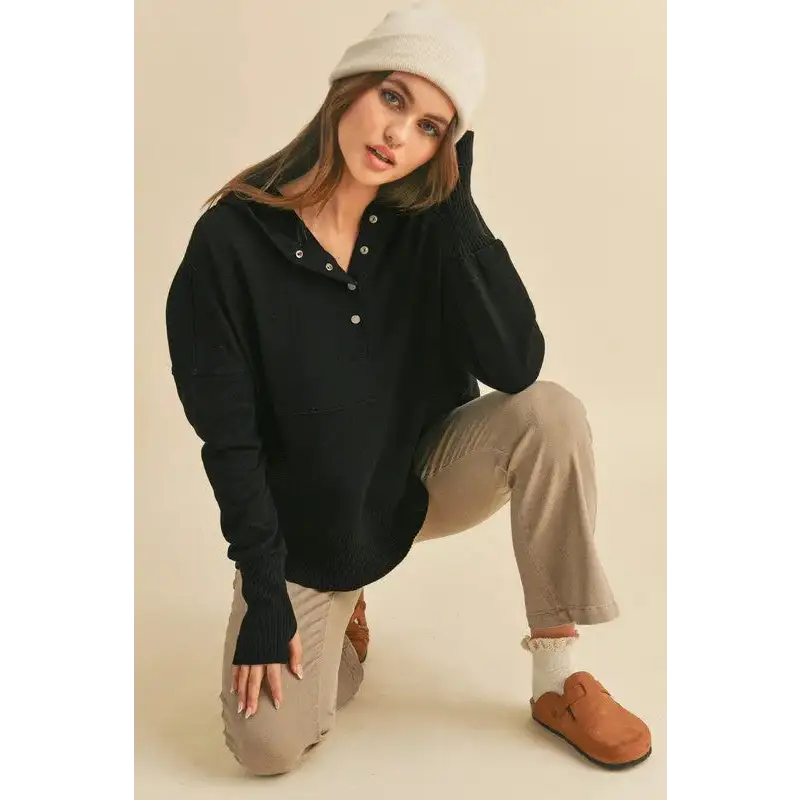 Aemi+Co Half Snap Dropped Shoulder Hoodie.