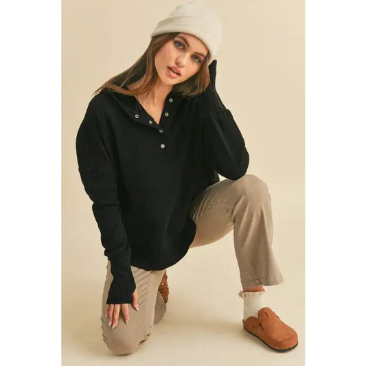 Aemi+Co Half Snap Dropped Shoulder Hoodie.