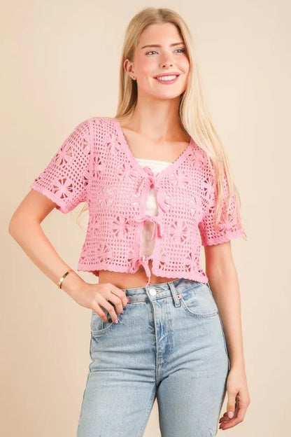Front Tie Crochet Crop Top.