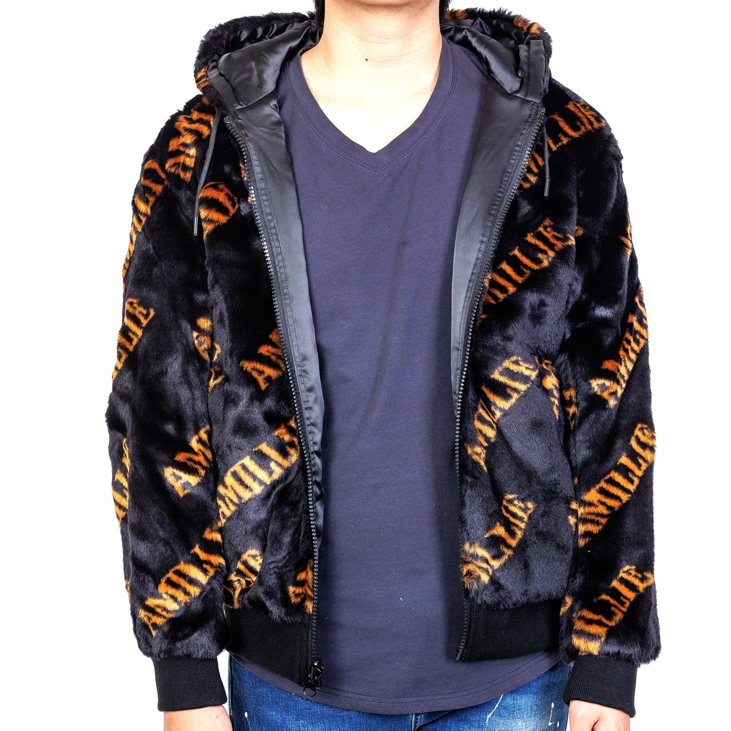 Jeff Black Reversible Faux Fur Bomber Jacket
