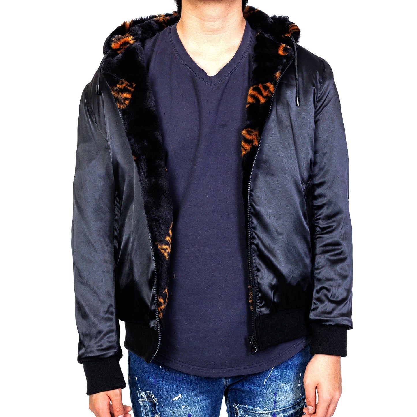 Jeff Black Reversible Faux Fur Bomber Jacket
