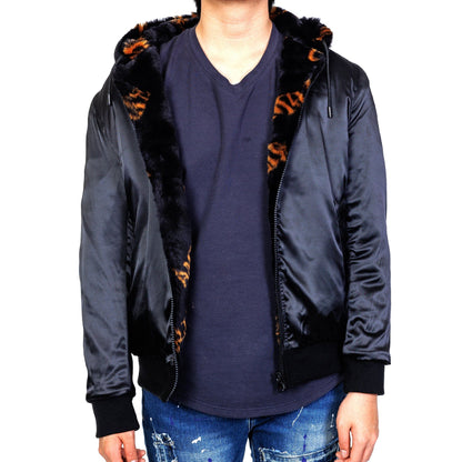 Jeff Black Reversible Faux Fur Bomber Jacket