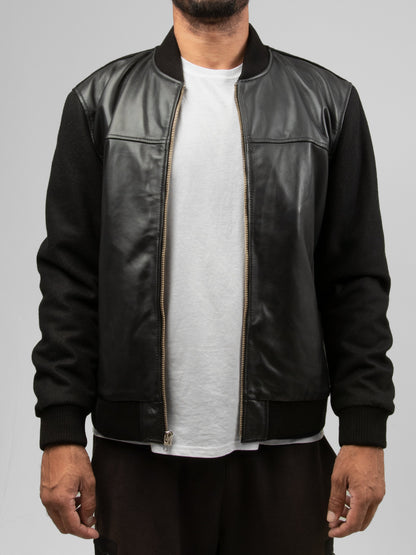 Men's varsity leather jacket front view | KRIFFA