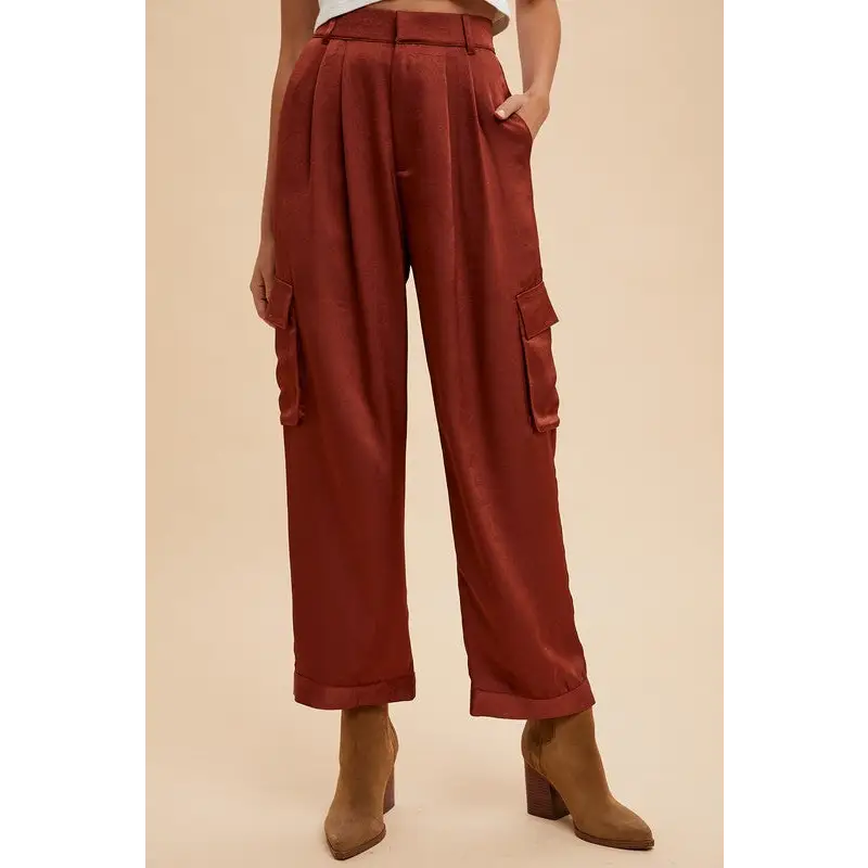 Annie Wear Wide Leg Cargo Satin Pants.