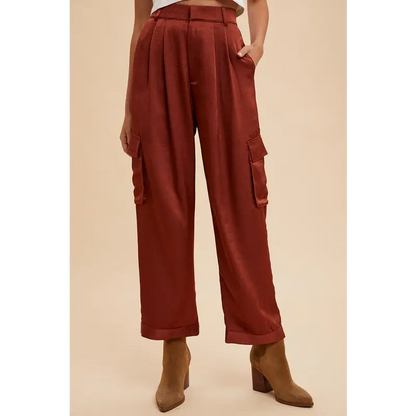 Annie Wear Wide Leg Cargo Satin Pants.