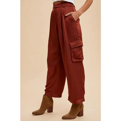 Annie Wear Wide Leg Cargo Satin Pants.