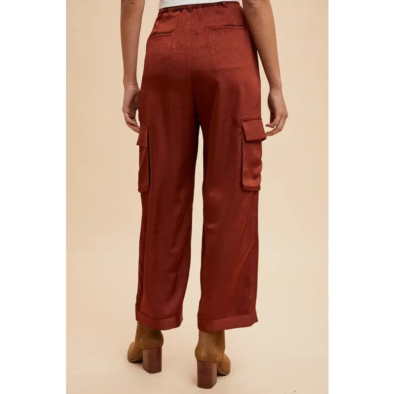 Annie Wear Wide Leg Cargo Satin Pants.