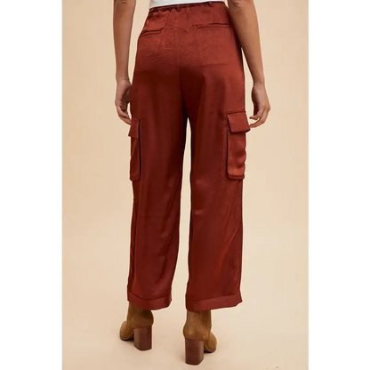 Annie Wear Wide Leg Cargo Satin Pants.