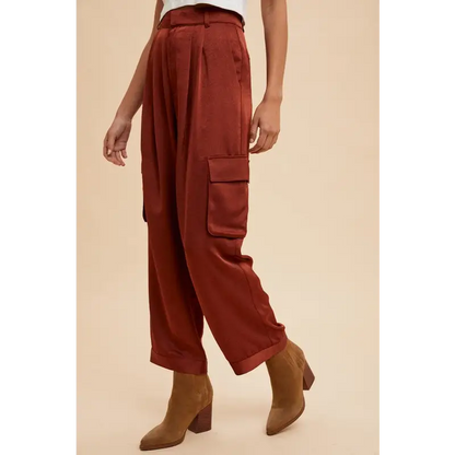 Annie Wear Wide Leg Cargo Satin Pants.