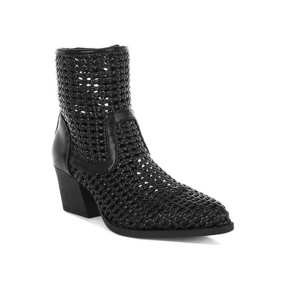 Artisole Woven Pleather Block Heel Boots.