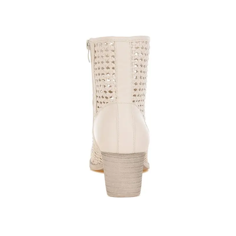 Artisole Woven Pleather Block Heel Boots.