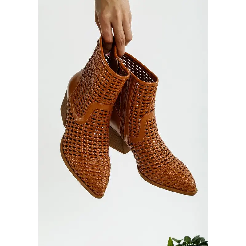 Artisole Woven Pleather Block Heel Boots.