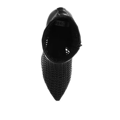 Artisole Woven Pleather Block Heel Boots.