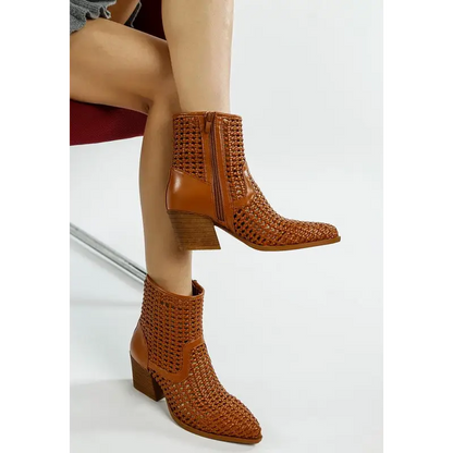 Artisole Woven Pleather Block Heel Boots.