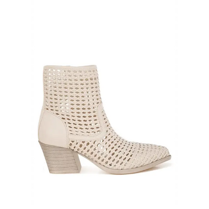 Artisole Woven Pleather Block Heel Boots.