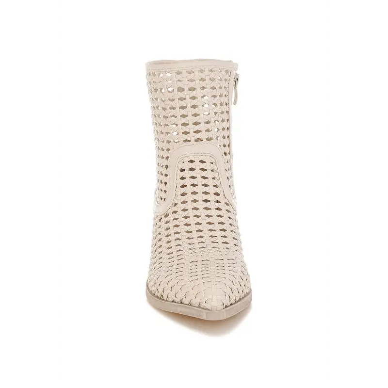Artisole Woven Pleather Block Heel Boots.